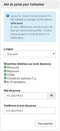 Mot de passe pour l'utilisateur