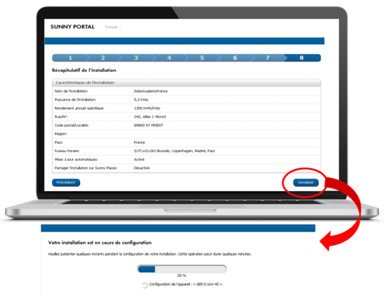 Terminer la configuration du monitoring de l‘onduleur - Sunny Portal