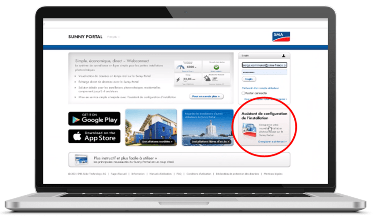 Accéder à l‘assistant de configuration de l‘installation - Sunny Portal