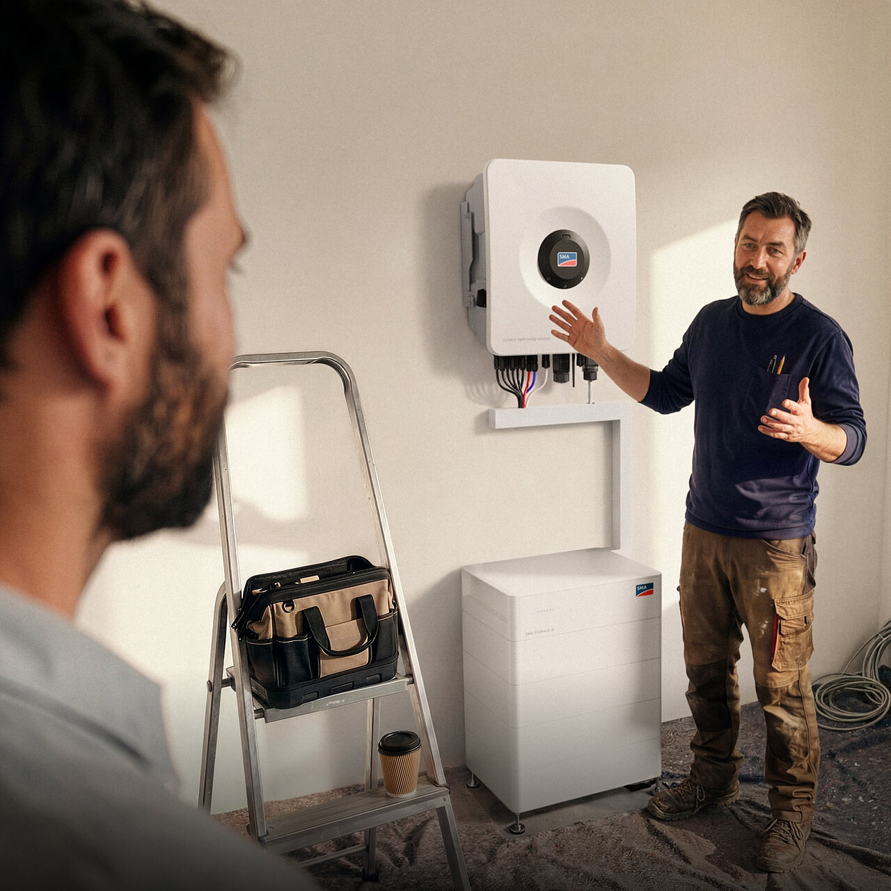 Onduleur hybride SMA et batterie de stockage installés dans une habitation