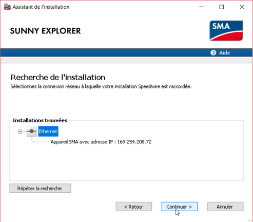 Sunny Explorer : vous pouvez vous connecter à « Ethernet »
