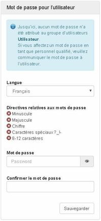 Mot de passe pour l'utilisateur