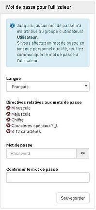 Mot de passe pour l'utilisateur