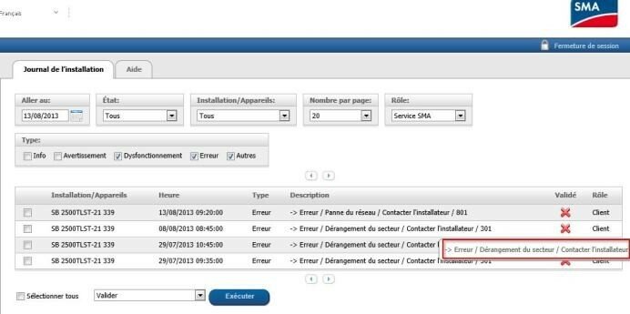 Reconnaître l'erreur sur Sunny Portal